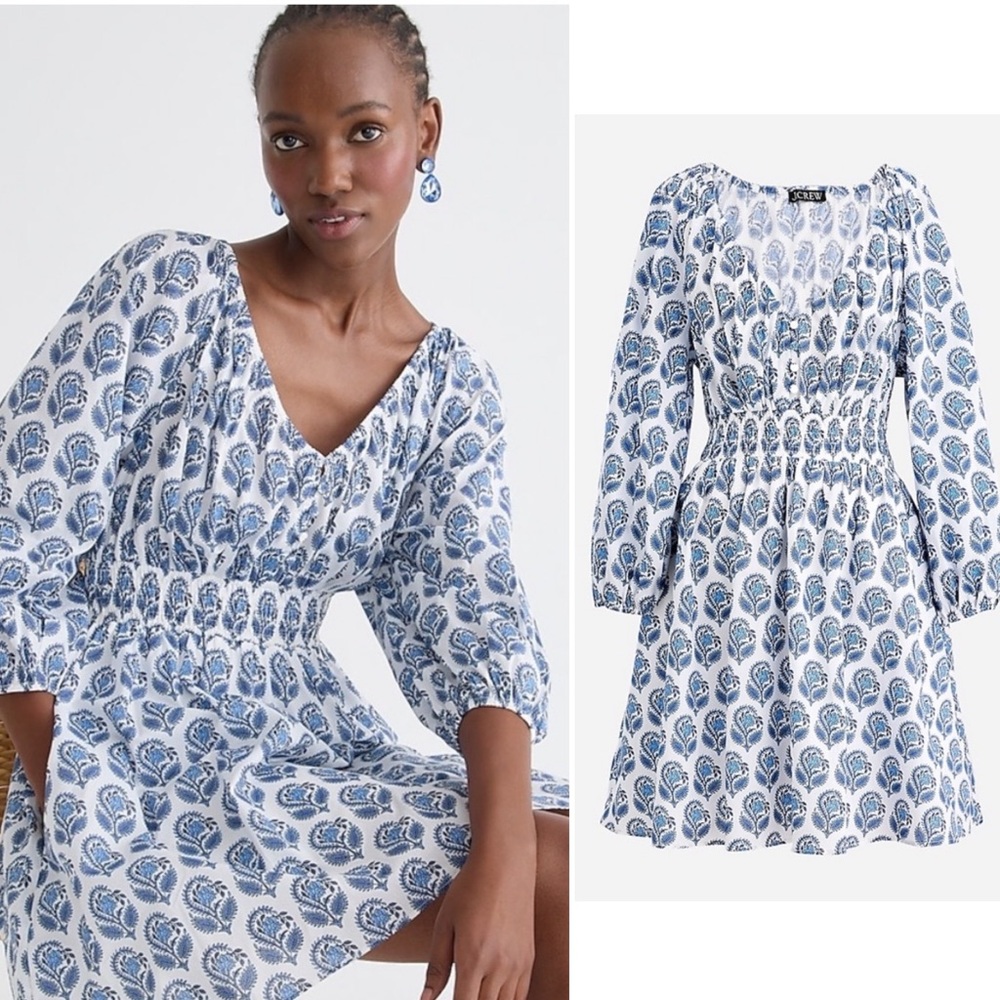 J. Crew Dress Bouquet Floral Indian Block Print Mini Small
